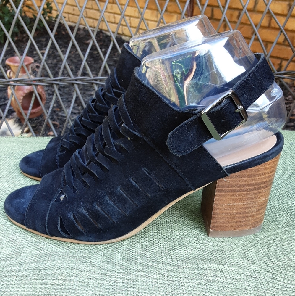 Diba Indio Black Suede Chunky Heel Size 9.5.